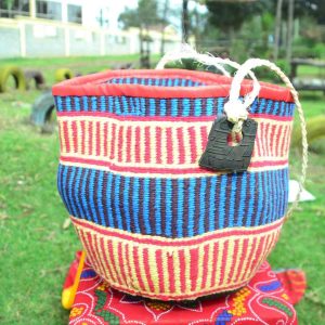 Authentic Handwoven Sisal Kiondo – Vibrant Tote with Recycled Rubber hundle