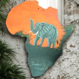 African Map Hand-Painted Elephant Wall Art curving