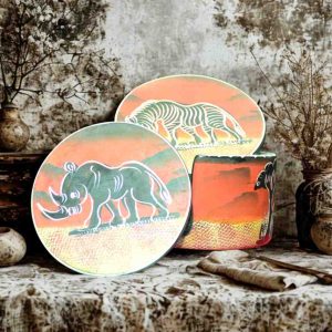 Hand-Painted White Stone Table Mat & Coaster Set curvings