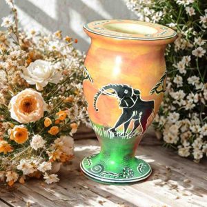 Hand-Painted White Stone Elephant Flower Vase curving