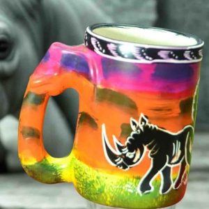 Hand-Painted White Soapstone Rhino Mug