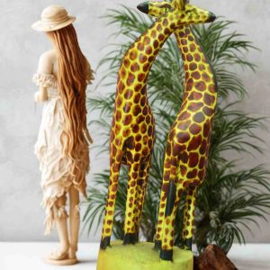 Hand-Carved Twin Giraffe Sculpture – Authentic Kenyan Wood Art