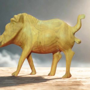 Hand-Carved Hardwood Warthog Sculpture