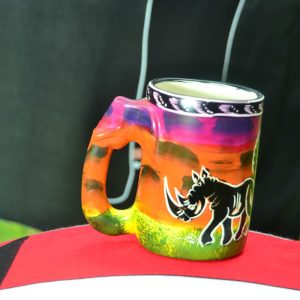 Hand Chiseled and Painted  Rhino Mug/ cup carving