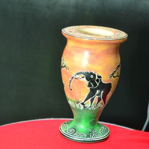 Hand made  SoapStone Flower Vase with Elephant Painting curving